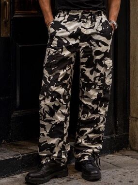 Match Men’s Retro Relaxed White Max Black & Grey Camo Cargo Pants Military Style